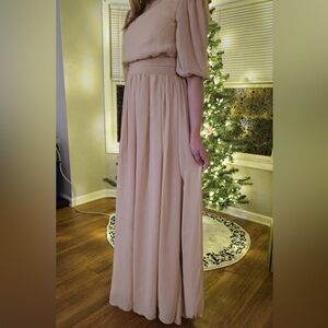 Beige A-Line Formal Maxi Dress